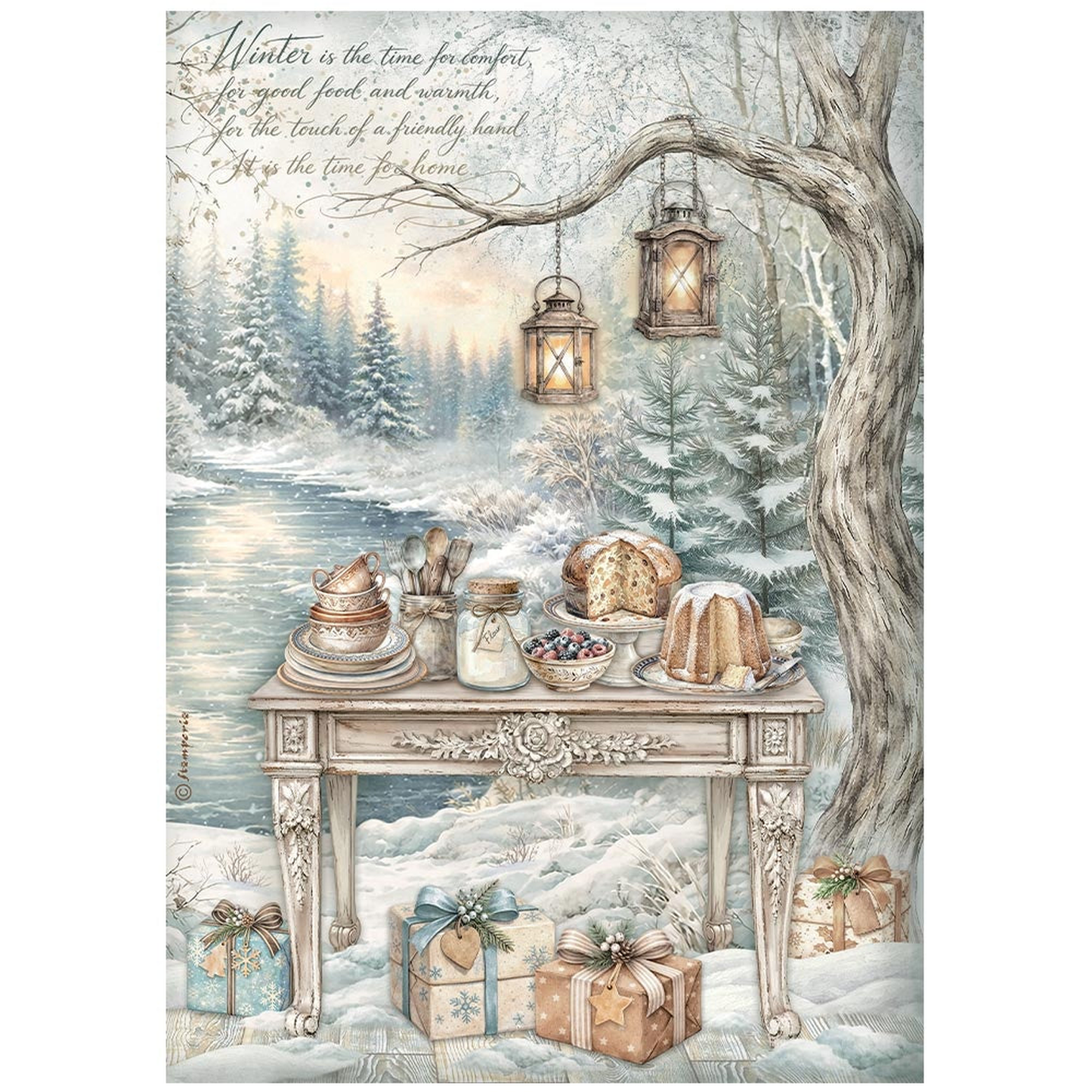 White Christmas Festive Table by the Lake