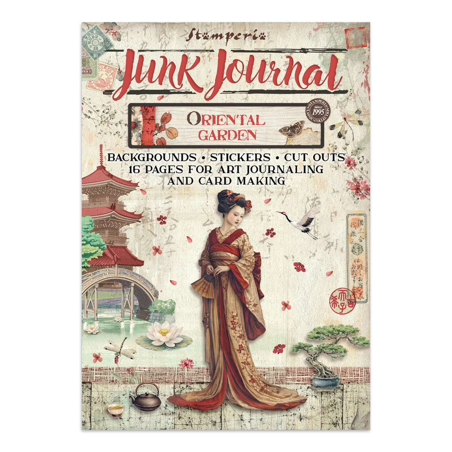 Oriental Garden Junk Journal Stickers, Backgrounds, Cut-Outs