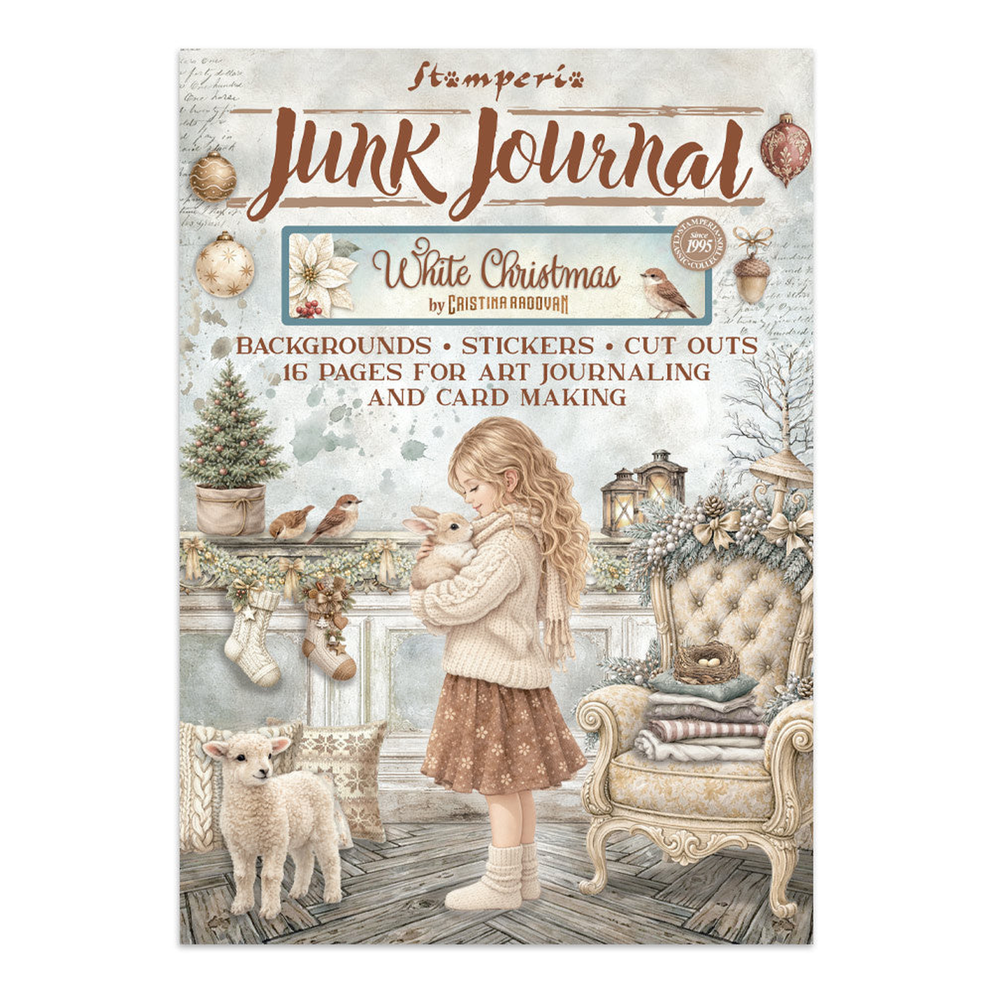 White Christmas Junk Journal Stickers, Backgrounds, Cut-Outs