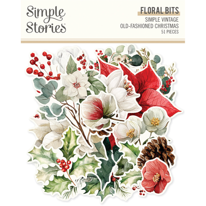 Simple Vintage Old-Fashioned Christmas Floral Bits & Pieces