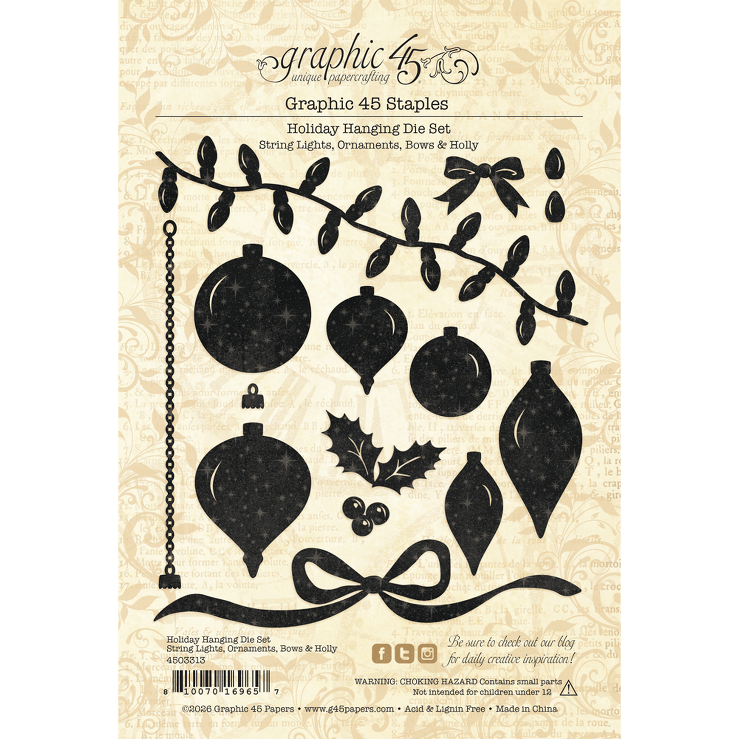 Holiday Hanging String Lights, Ornaments, Bows & Holly
