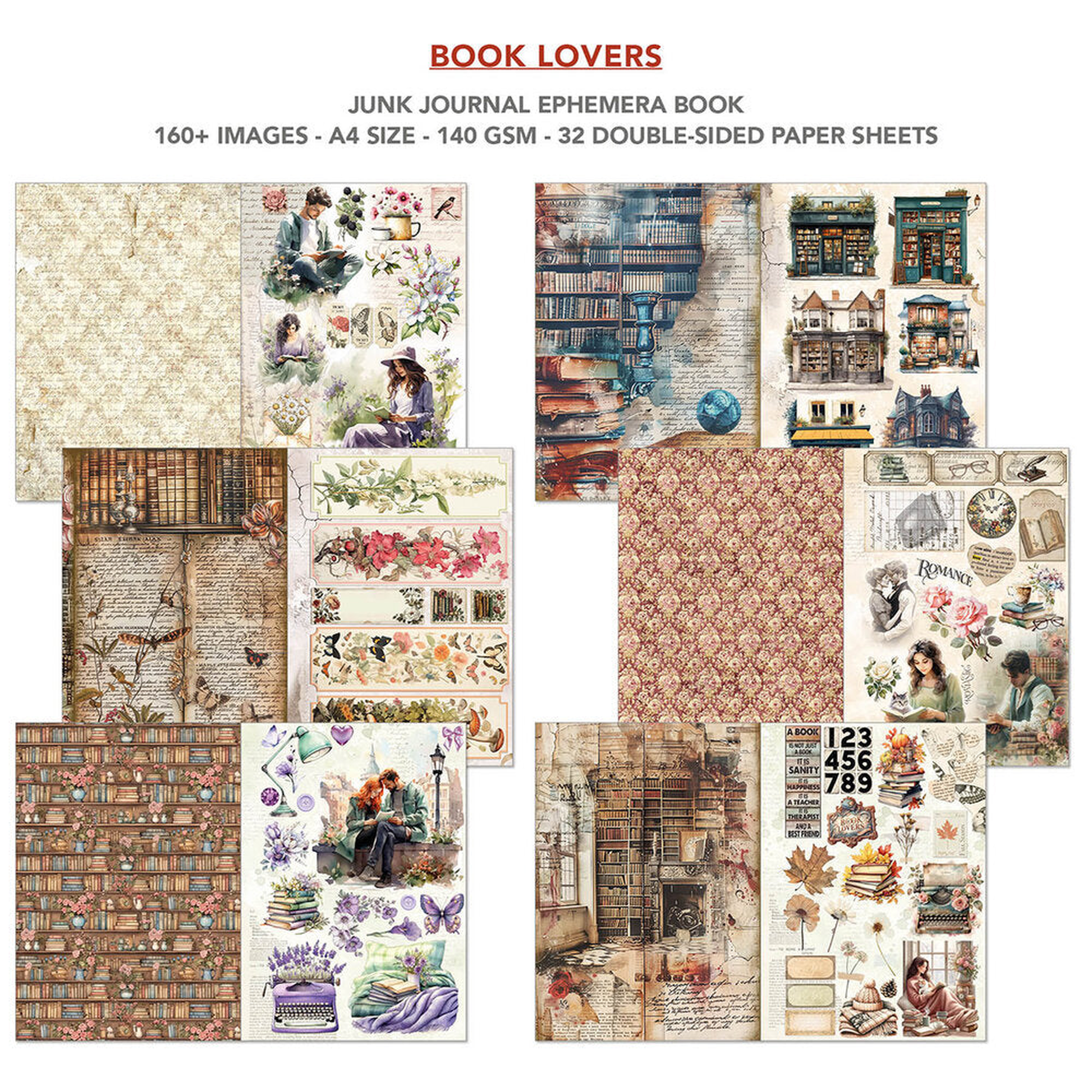 Book Lovers Junk Journal Ephemera Book