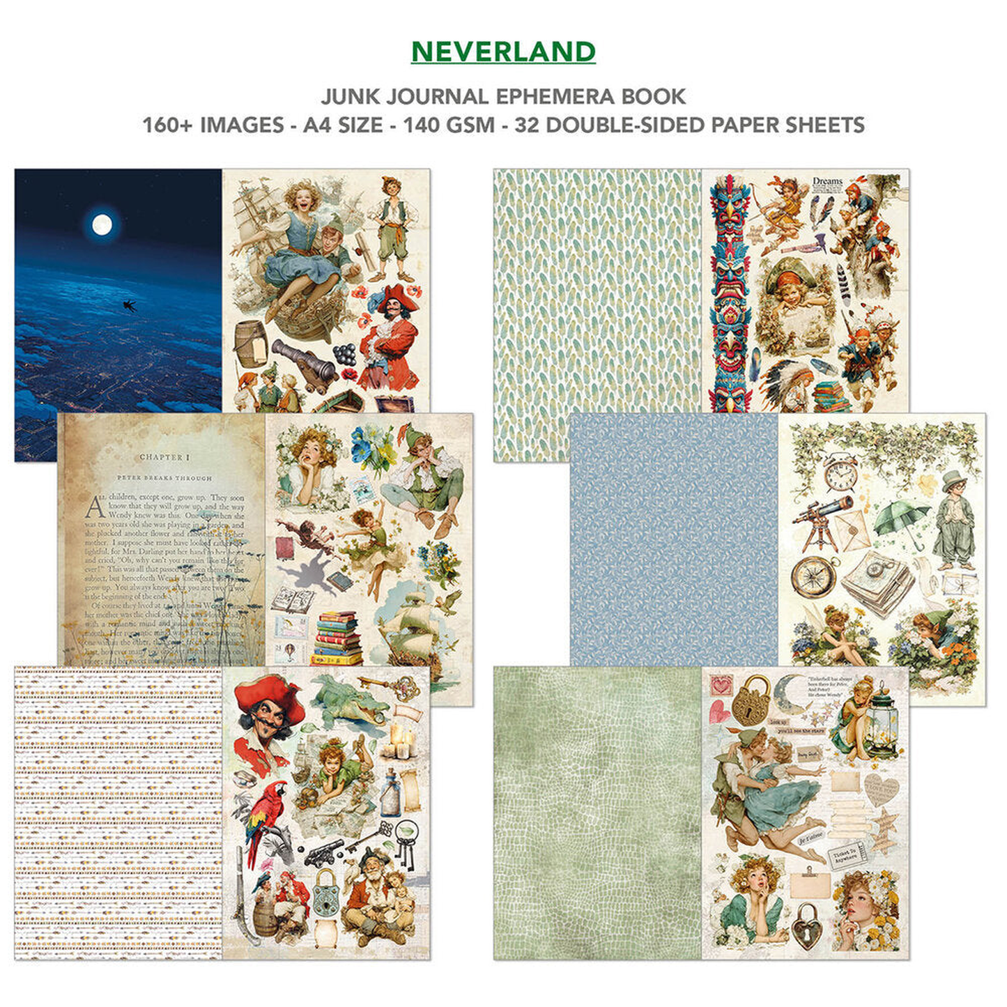 Neverland  Junk Journal Ephemera Book
