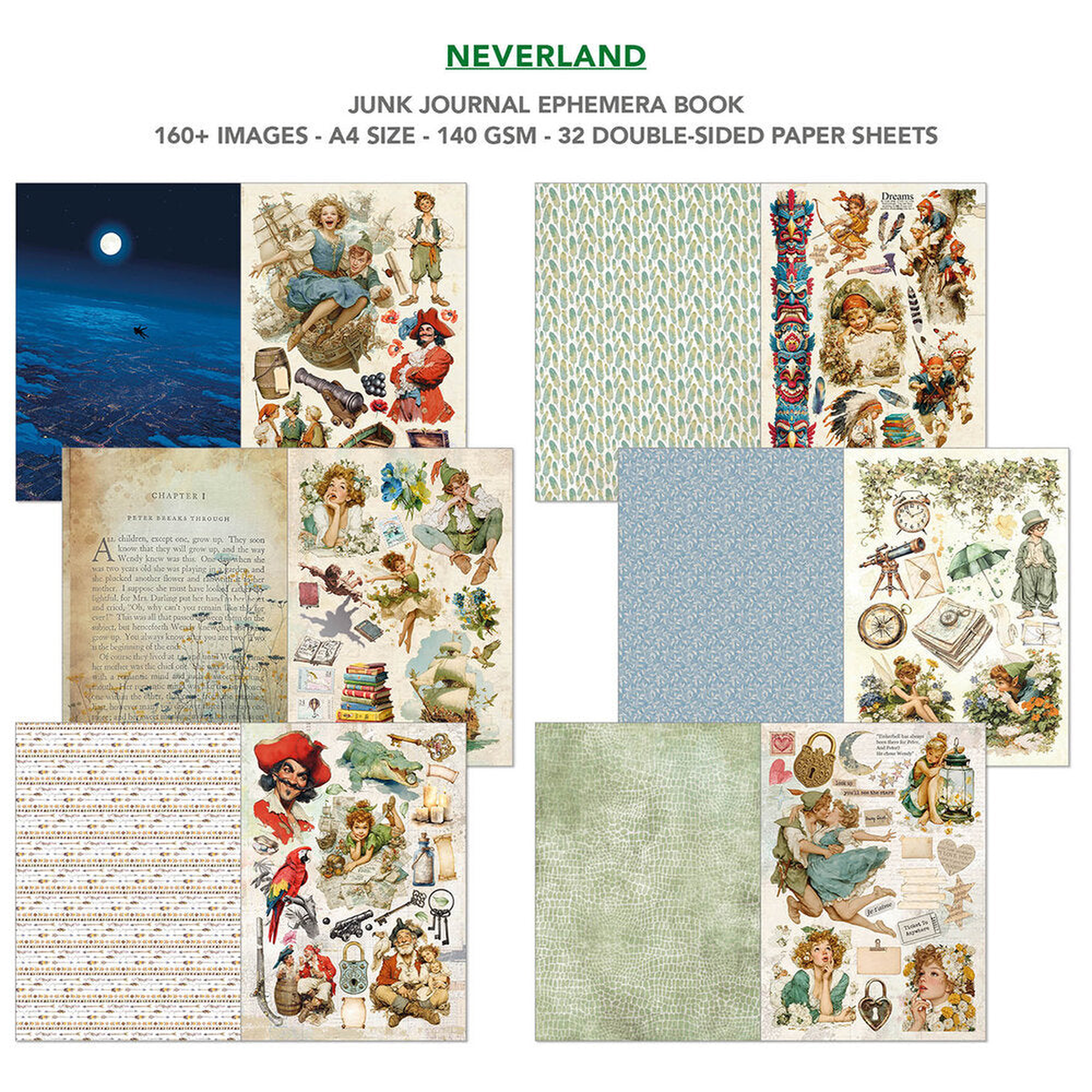Neverland  Junk Journal Ephemera Book