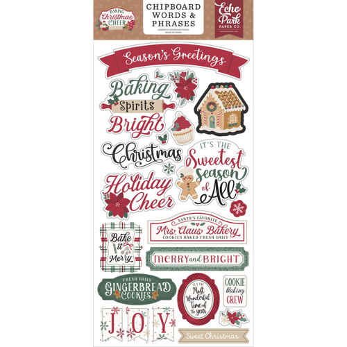 Baking Christmas Cheer Chipboard Word &amp; Phrases