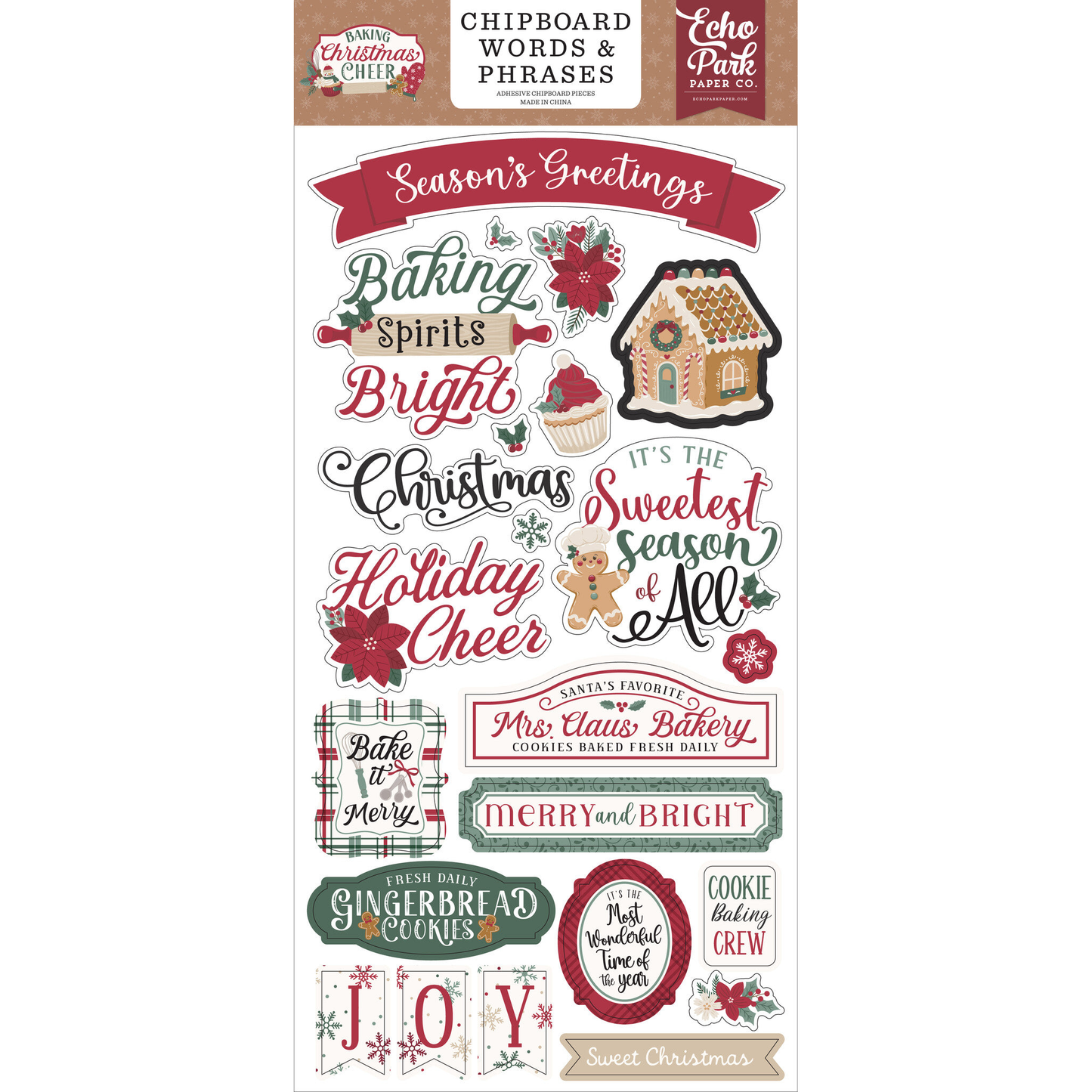 Baking Christmas Cheer Chipboard Word &amp; Phrases