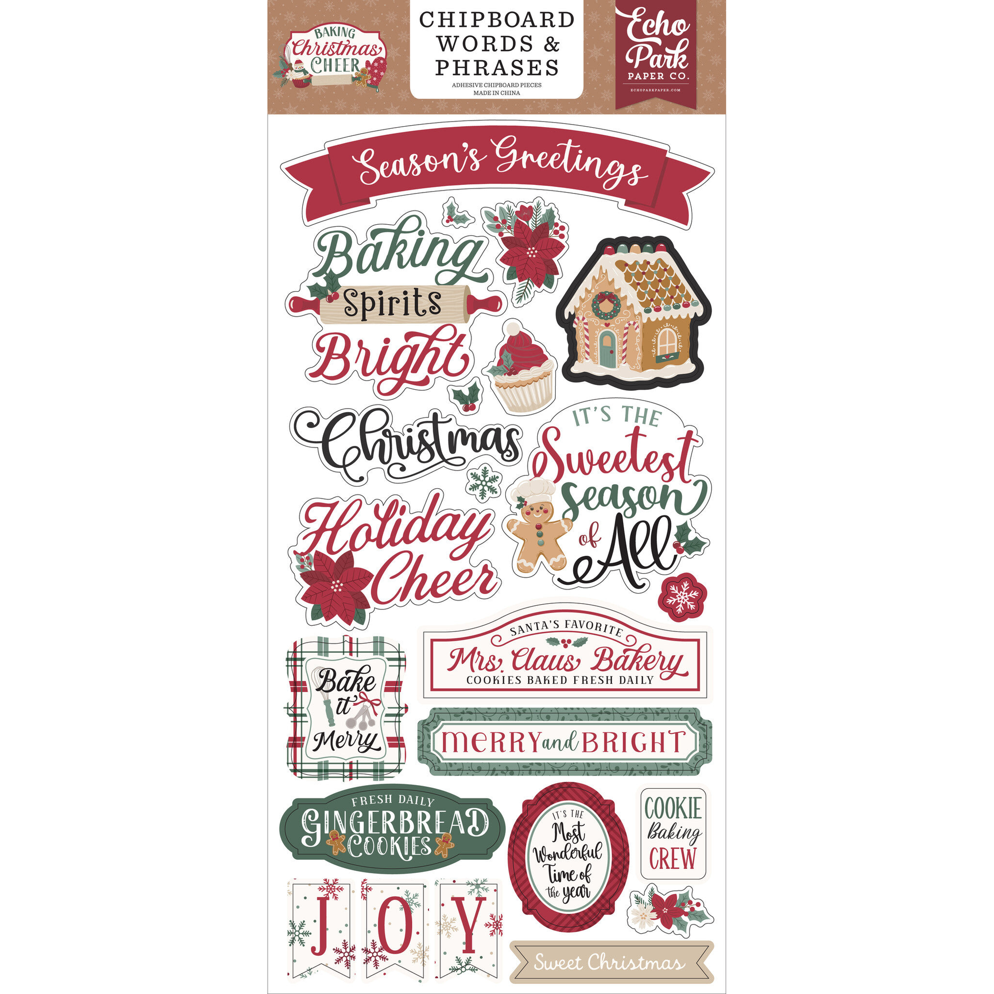 Baking Christmas Cheer Chipboard Word &amp; Phrases