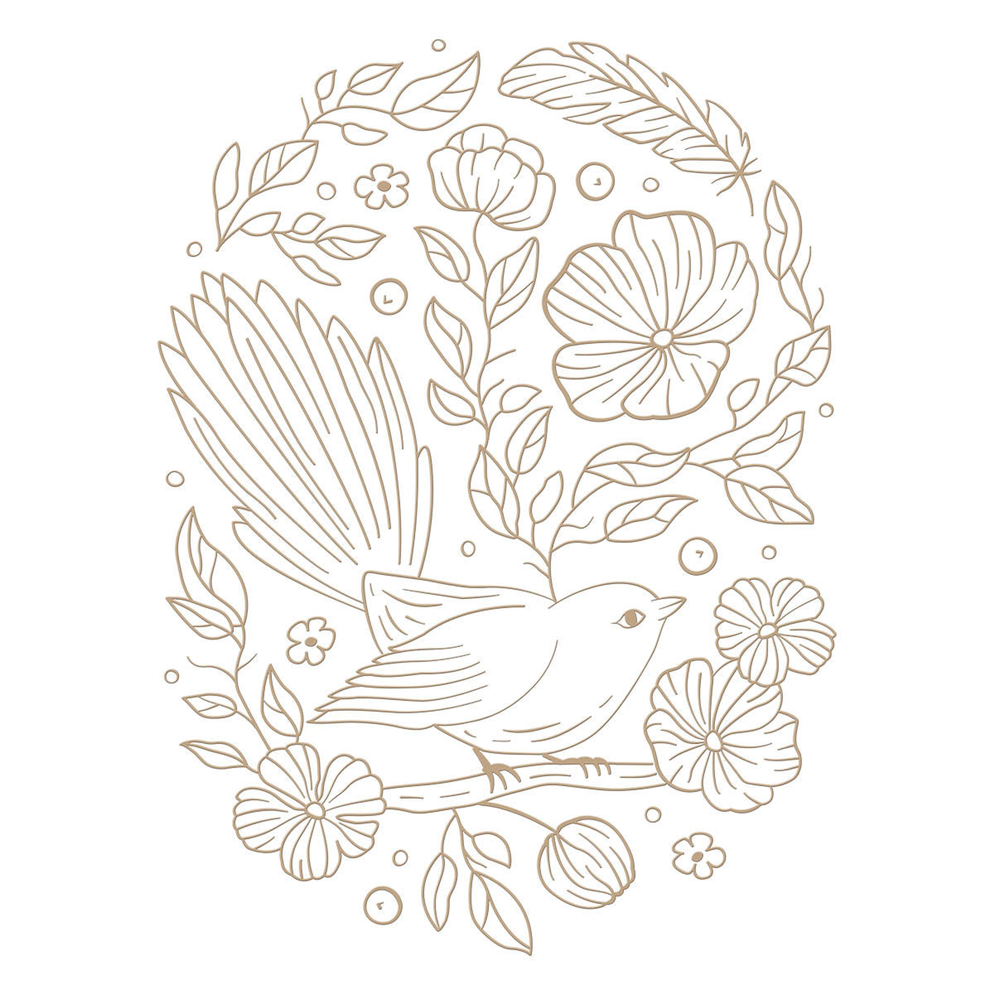 Stylish Oval Floral Bird