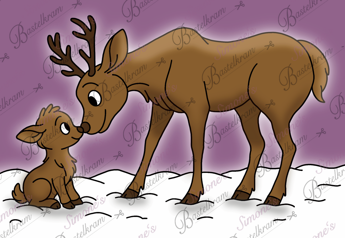 Digistamp Rentier Mama mit Kind