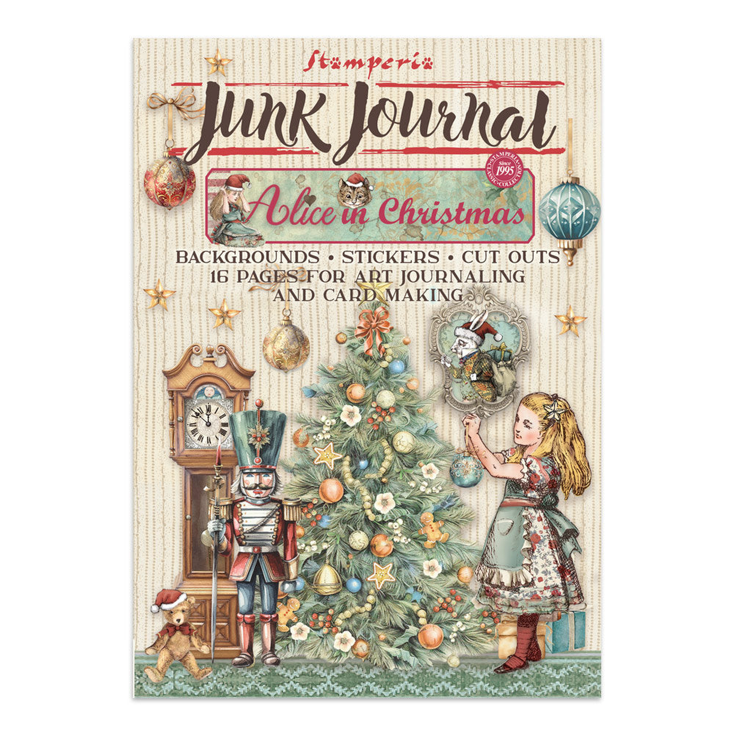 Alice in Christmas Junk Journal Backgrounds, Stickers, Cut-Outs