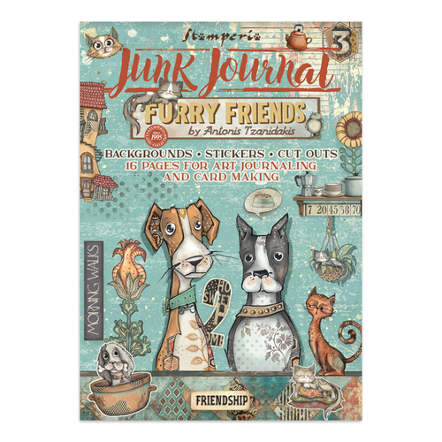 Furry Friends Junk Journal Stickers, Backgrounds, Cut-Outs
