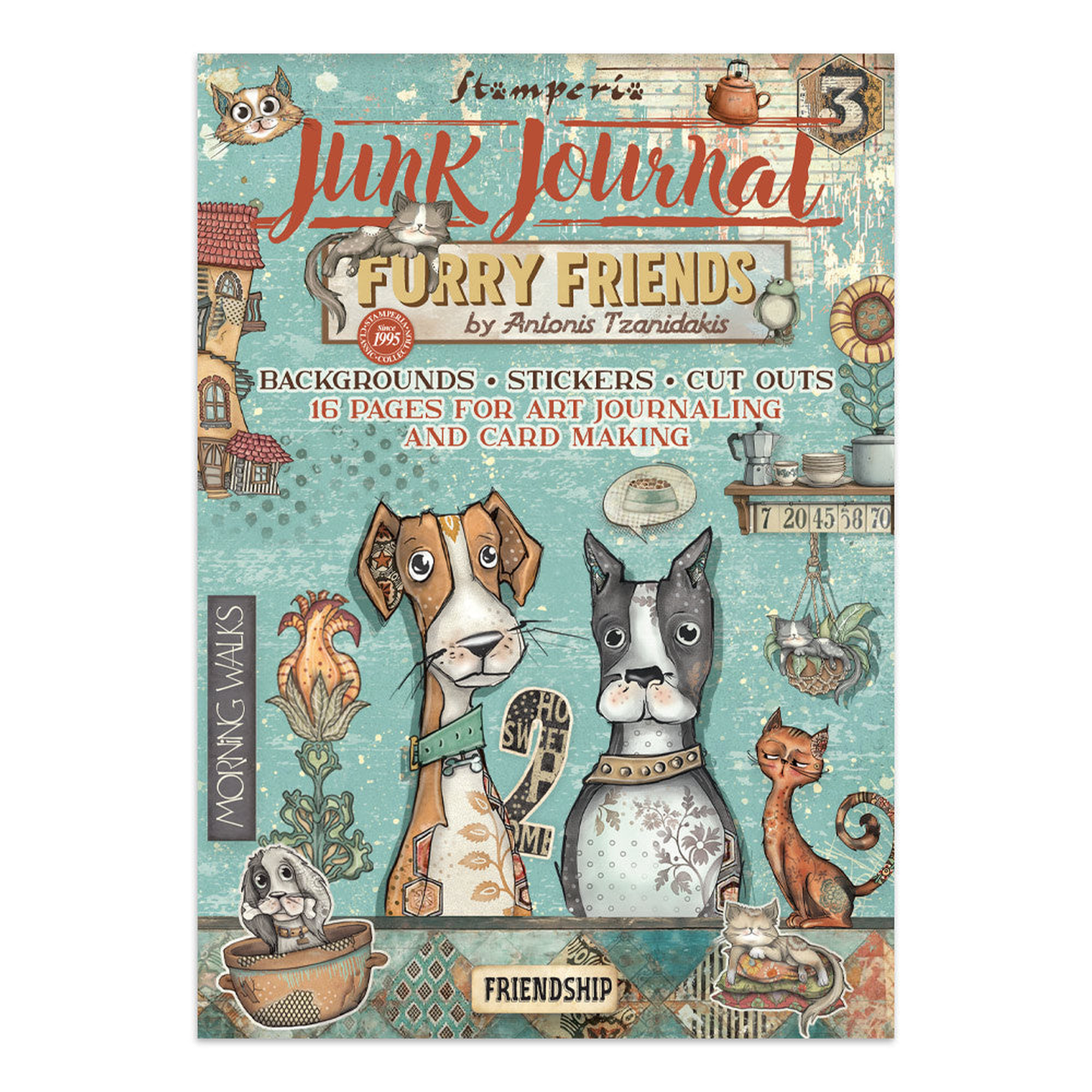 Furry Friends Junk Journal Stickers, Backgrounds, Cut-Outs