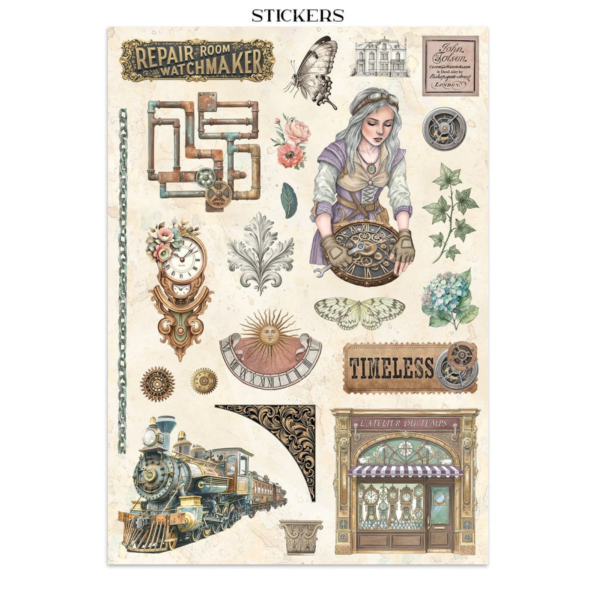 Gardens of Time Junk Journal Stickers, Backgrounds, Cut-Outs
