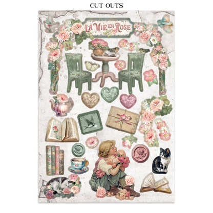 House of Roses Junk Journal Stickers, Backgrounds, Cut-Outs