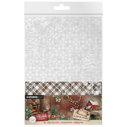 Cottage Christmas Acetate Sheets Plaid & Snow